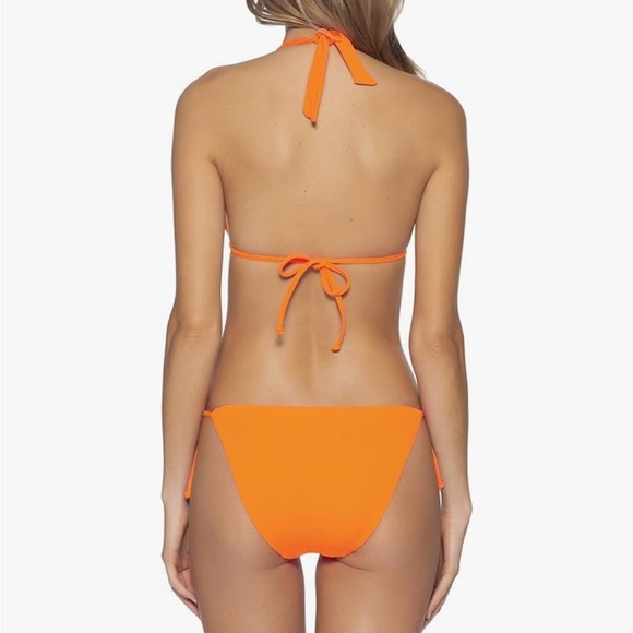 Becca Demi Ribbed Tie Side Hipster Bikini Bottom in Atomic Tangerine - Picture 4 of 7